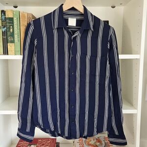 Sandro Paris Striped Button Up Shirt Womens M Navy White